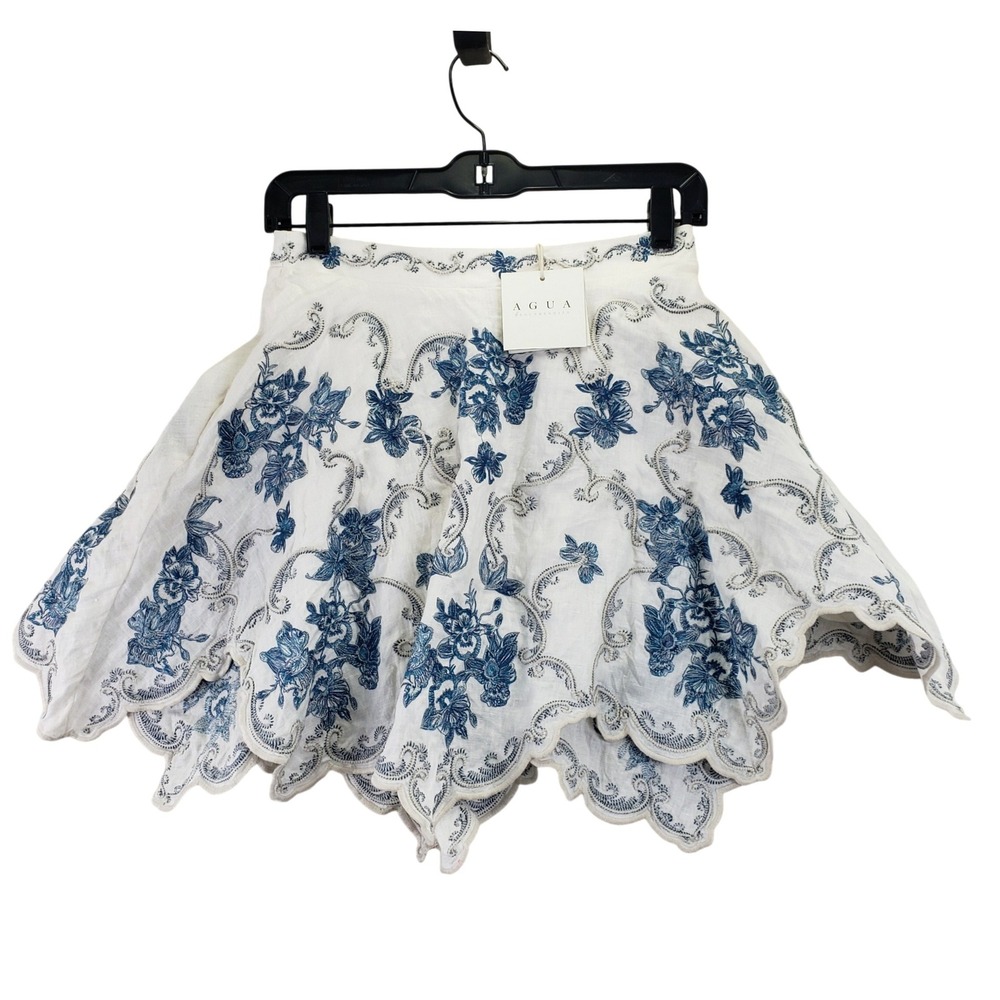Agua by Agua Bendita Retrato Linen Shorts Womens S White Blue NWT Tuckernuck